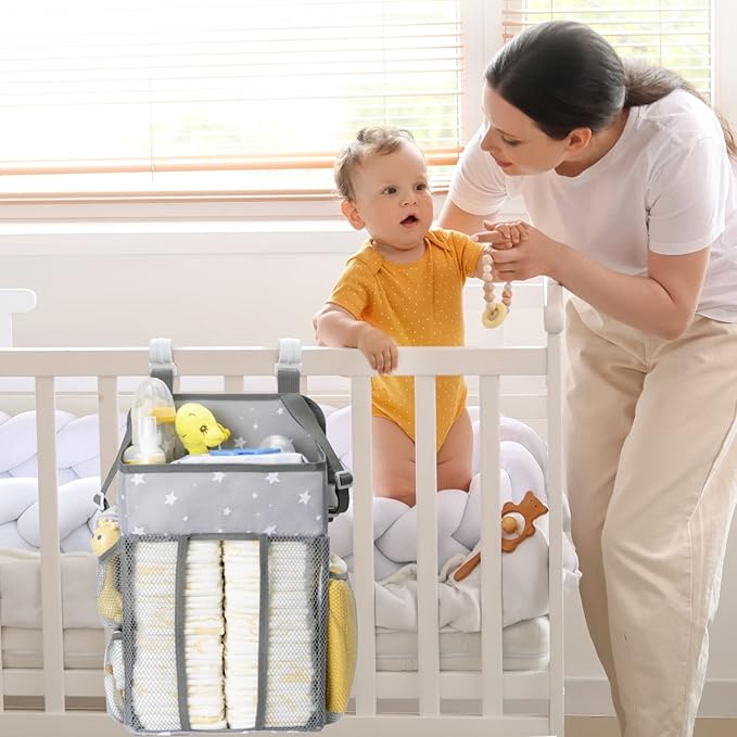 Maliton Changing Table Diaper Organizer - Baby Hanging Diaper Stacker Nursery Caddy Organizer for Cribs Playard Baby Essentials Storage (Star)