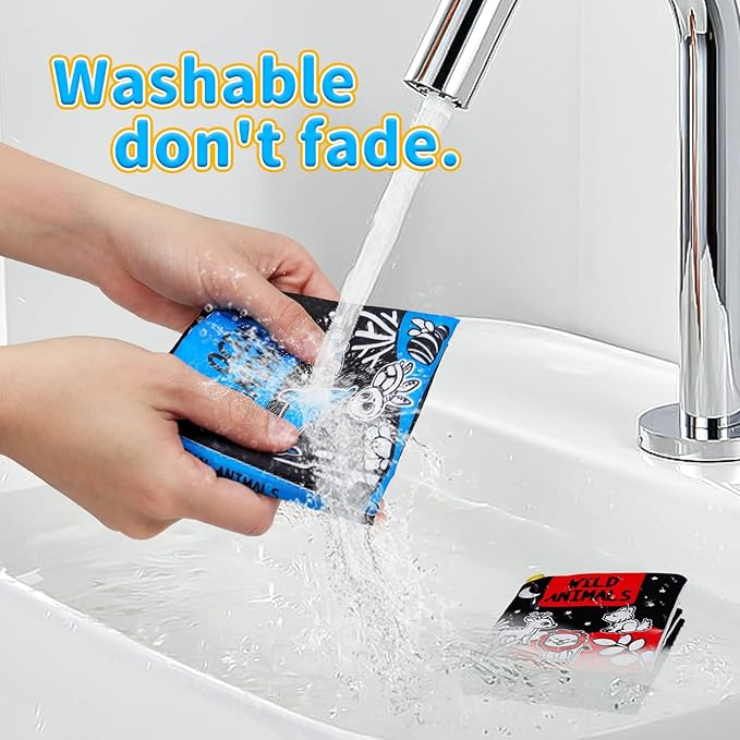 OKOOKO 12PCS Soft Baby Books Black and White High Contrast Soft Cloth Bath Books Crinkle Washable Non-Toxic Early Education Preschool Learning Toy for Newborns Babies Infants Toddlers Kids