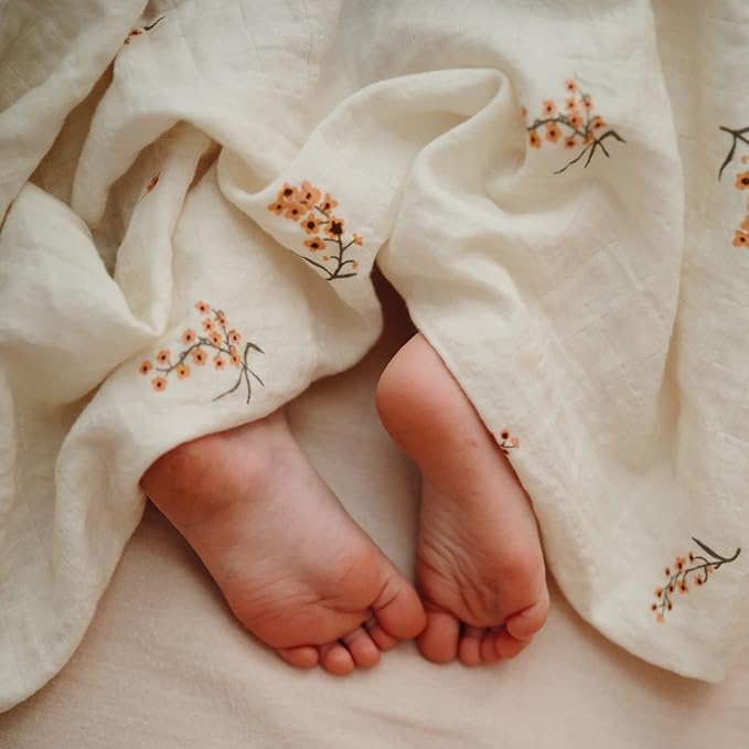 mushie Muslin Baby Swaddle Blanket | 100% Organic Cotton (Flowers)