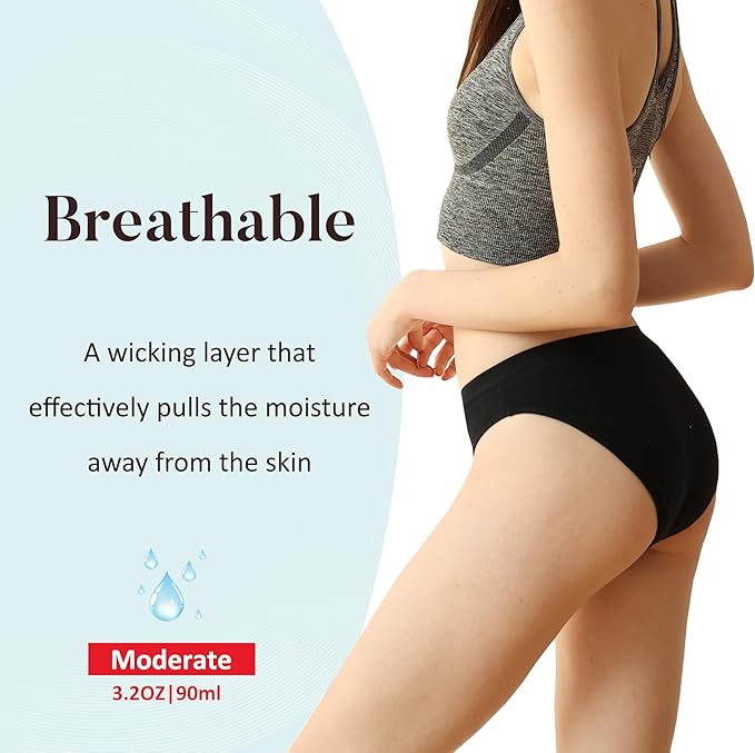 AIRCUTE Washable Absorbency Urinary Incontinence Underwear for Women, Girls Bikini Panties for Bladder leaks Flow 90ML
