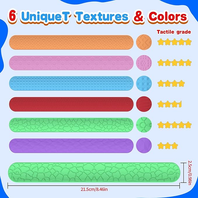 Sensory Fidget Toys Slap Bracelets: 12PC Textured Silicone Sensory Toys for Autism, Fidgets for Kids, Teens & Adults, Anxiety & Stress Relief - Ideal for Classroom Rewards, Party & Special Needs Gifts