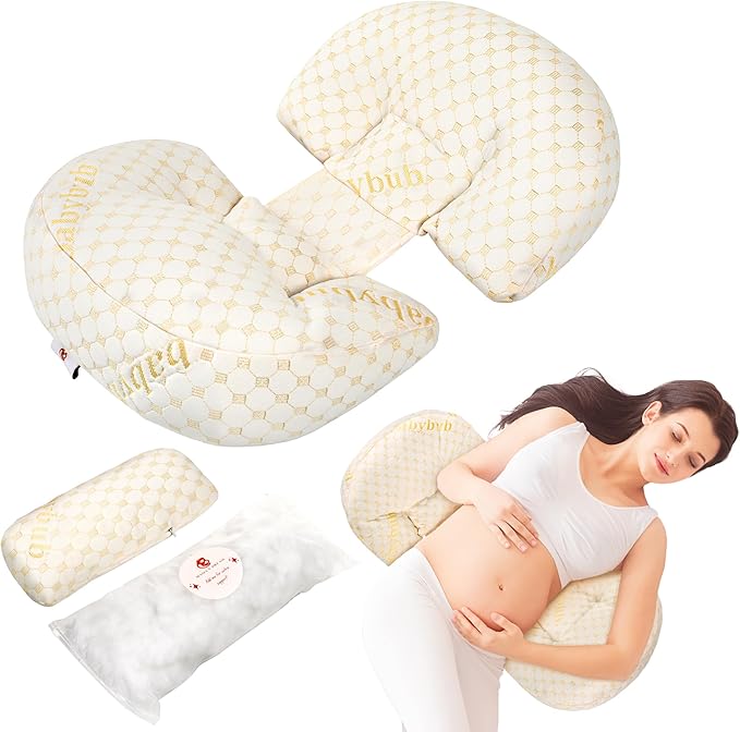 Mama's Dream: Pregnancy Pillows for Sleeping with Adjustable Filling & Cooling Cover – Small Pregnancy Pillow & Pregnancy Wedge for Belly Support – Maternity Essentials & Top Maternity Gift