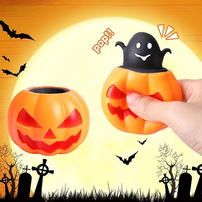 Tlswshsy 12 Pcs Halloween Pumpkin Squishy Toy, 2 Colors Pumpkin Relieve Stress Fidget Toys, Squeeze Sensory Ghost Toys for Halloween Party Decoration Trick or Treat Office Toy