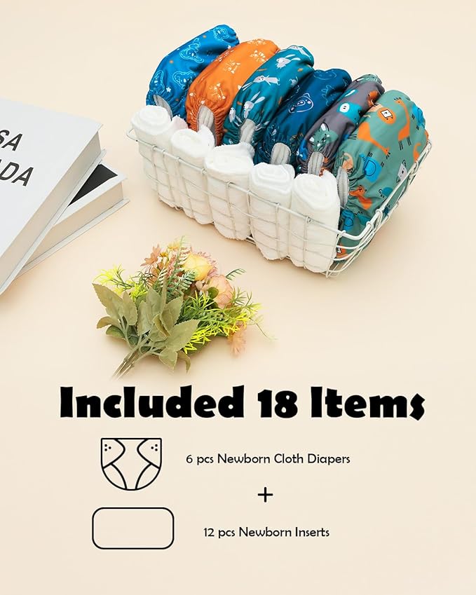 ALVABABY Baby Cloth Diapers 6 Pack with 12 Inserts Cloth Diaper Covers Adjustable Washable Reusable for Baby Girls and Boys 6DM121A