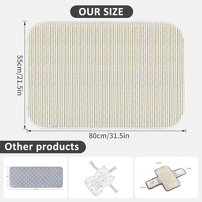Baby Diaper Changing Pad, 21 5/8" x 31.5" Waterproof Changing Pad Liners - Reusable Soft and Absorbent Portable Changing Mat(Stripe1PCS)