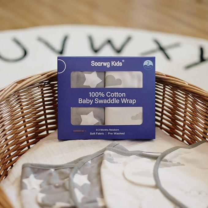 Organic Baby Swaddle Sleep Sacks, 2-Pack Swaddles for Newborns Baby Essentials, Infant 0-3 Months, 100% Cotton Soft & Snug Adjustable Wrap Nursery Swaddling Blankets Improves Sleep