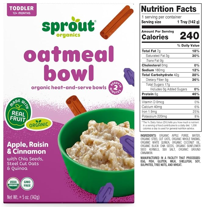 Sprout Organics, Toddler Meal, Apple Raisin Oatmeal (8 Count)