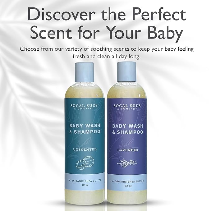 SoCal Suds & Company Baby Body Wash & Shampoo with Shea Moisture for Sensitive Skin, Bath & Hair Products for Toddlers & Babies, Natural Soap - 2 Pack Lavender 12oz Bottles