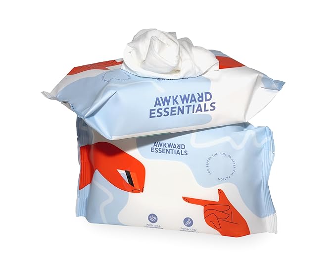 Awkward Essentials Clean AF Wipes for Personal Hygiene with Aloe & Water - Gentle, Two-Ingredient, pH-Friendly Cleansing Wipes for Body, Post-Workout & Intimate Use