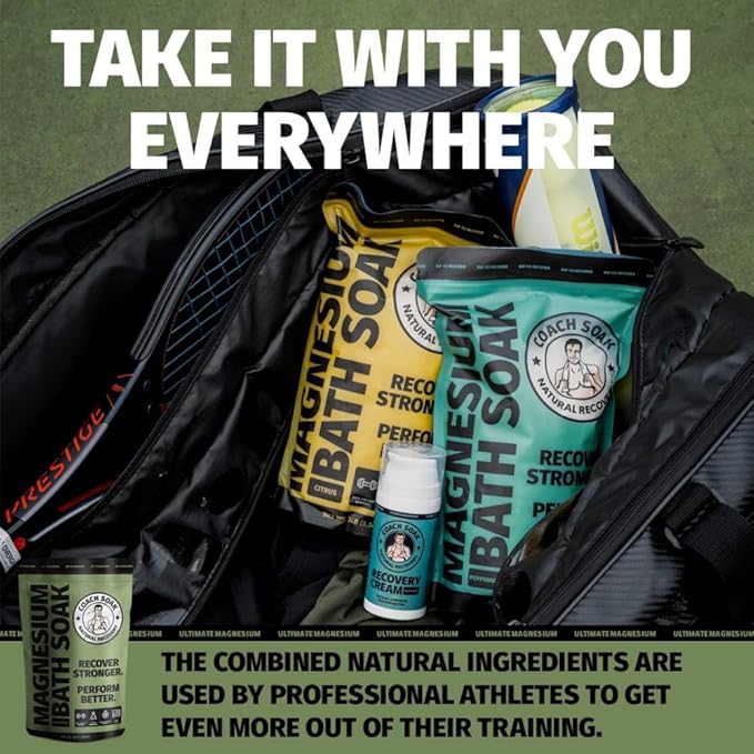 Coach Soak Recovery Bath Soak - Alternative to Epsom Salt Bath Soak - Fast-Absorbing Pure Magnesium Flakes with 21 Minerals, Bath Salts & Essential Oils - 3lbs, Eucalyptus Tea Tree