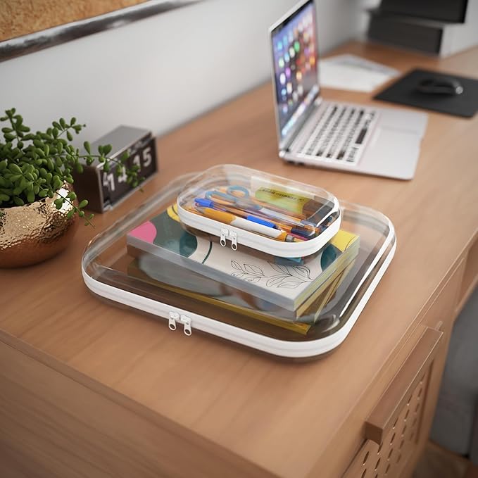 Extra Large 13.7" Durable Clear Hard Shell Zipper Case 6 Pack, 2x Large, 2x Medium, 2x Small, Clear Travel Makeup Case, Hard Plastic Travel Toiletry & Cosmetic Bag, Toy & Make Up Organizer Pouch