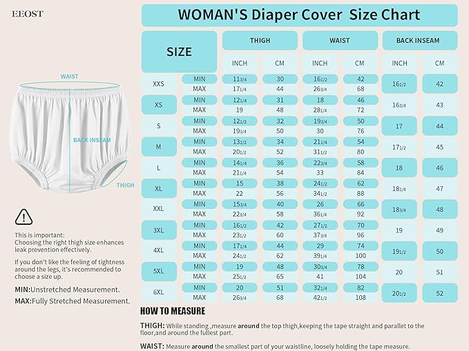 Adult Diaper Cover for Incontinence Noiseless Leak-Protection Underwear Plastic Pants Over Diapers Waterproof Rubber Pants (White, S)