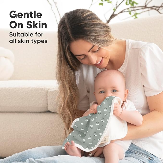 5-Pack Muslin Burp Cloths Baby Boy, Girl - Very Absorbent Baby Burp Cloth Rags, 8-Layers Viscose Derived from Bamboo Cotton Muslin Towel, Super Soft Spit Up Rags, No Shrink Washcloths (Fleur)