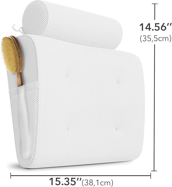 Everlasting Comfort Luxury Bath Pillows for Tub with Head and Neck Support - Non-Slip Bathtub Pillow with Suction Cups, Quick-Drying Mesh & Drying Hook - Jacuzzi & Spa Accessories for Women - White