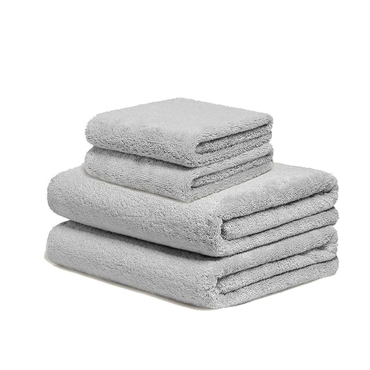 Italic Serene Ultraplush Cotton Towel Set, 4-Piece, 2 Bath Towels + 2 Hand Towels, Light Gray, Large, 800GSM, 100% Cotton, Heavy Duty, Resort Grade Towels (Light Gray)