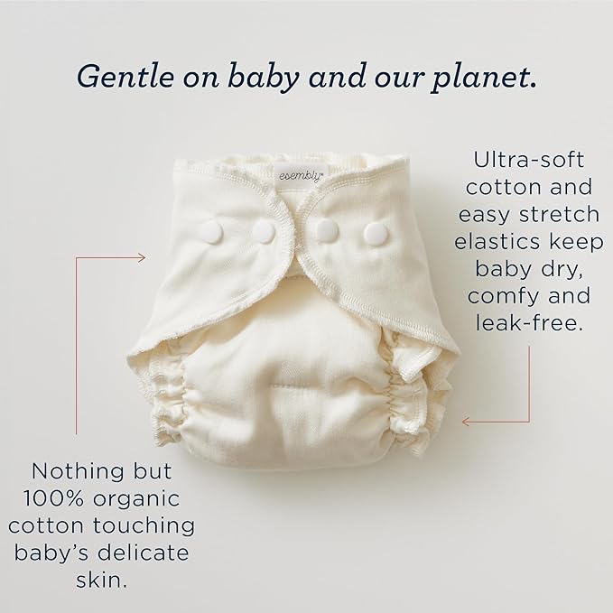 Esembly Cloth Diaper Bundle Set - 3 Organic Cotton Absorbent Inners and 1 Waterproof Outer Diaper Cover - Reusable, Washable, Snap Closure Cloth Diapers - Size 1 (7-17lbs), Lattice