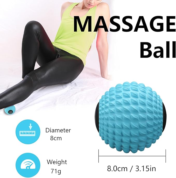 Massage Roller Ball, Deep Tissue Massager for Myofascial Release, Mobility Ball for Exercise and Workout Recovery, Alleviating Neck, Back, Legs, Foot or Muscle Tension - Blue, 8cm / 3.15in