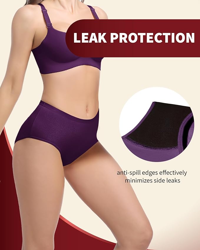 Incontinence Underwear for Women Washable, 2 oz Maximum Abosrbency Panties for Bladder Leak Proof Protection 2 Pack (Berry, L)