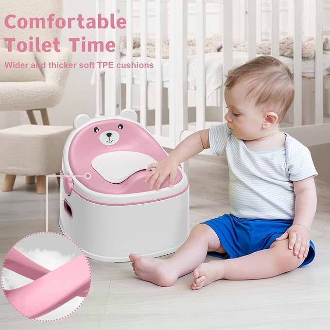 3-in-1 Potty Training Toilet, Portable Potty, Potty Training Seat and Toddler Step Stool, Easy Setup and Clean, Anti-Slip Toddler Potty Trainer for Boy Girl,Pink