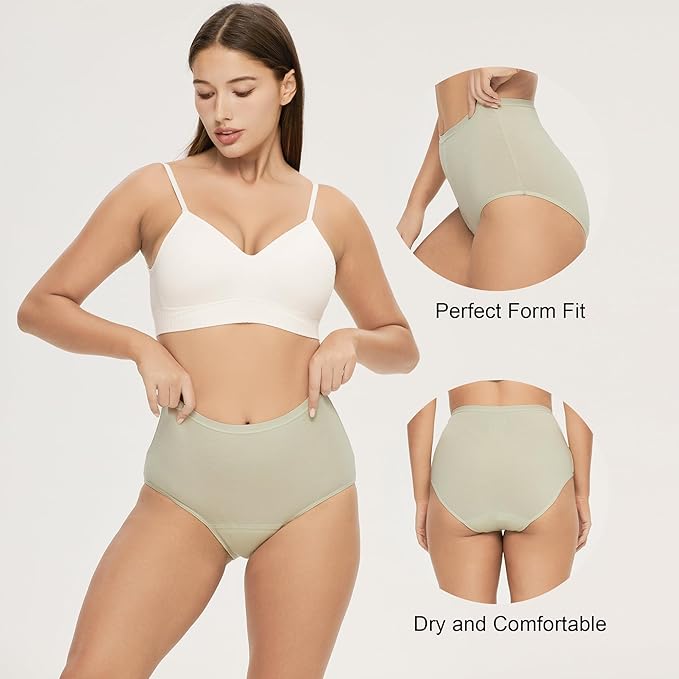 BATTEWA Incontinence Underwear for Women Washable, Leak Proof Underwear High Waist Cotton,Bladder Leakage 50ML (5Beige, 4X-Large, 5 Pack)