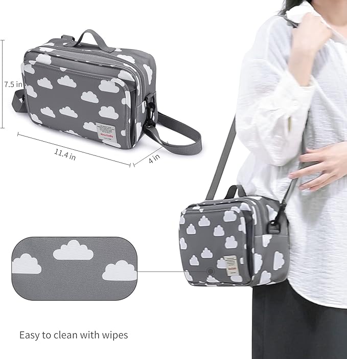 Small Diaper Bag, Stroller Organizer Bags for Baby with Insulated Pocket, Stroller Hooks and Adjustable Strap,Universal Mini Diaper Tote Bags Fit All Strollers, Gray