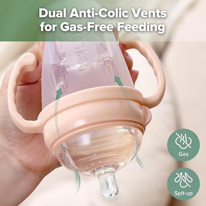 haakaa Gen. 3 Silicone Baby Bottle 250ml /8.4oz – Baby Bottles for Babies 6M+, BPA-Free Breastfeeding Baby Bottle with Natural Latch, Variable Flow Anti-Colic Silicone Baby Bottle– Peach