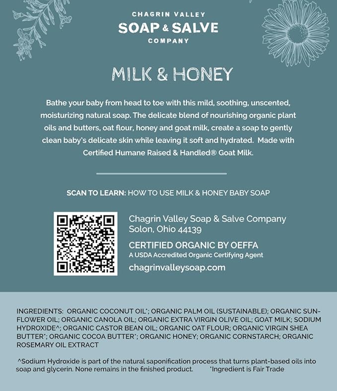 Chagrin Valley Soap & Salve Baby Shampoo Baby Soap Bar from Oat, Honey & Goat Milk - Unscented & Moisturizing - For Babies Sensitive Dry Skin & Eczema - 3.5 oz Shampoo Bar & Organic Body Wash
