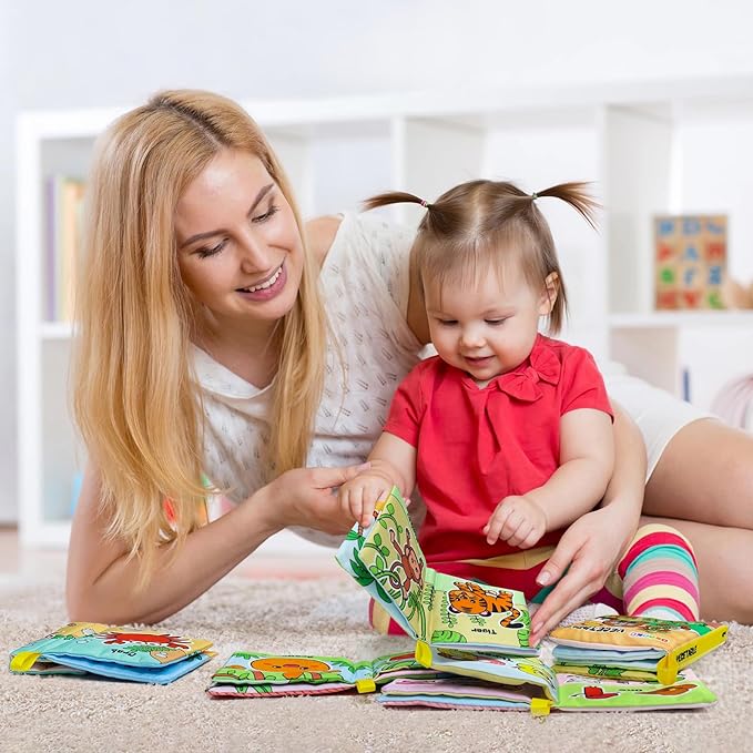 OKOOKO Soft Baby Books 6PCS Soft Cloth Books Bath Books Crinkle Washable Non-Toxic Early Education Preschool Learning Toy for Newborns Babies Infants Toddlers Kids