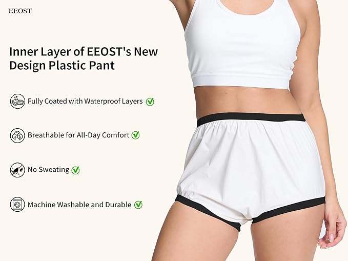 Women's Plastic Pants for Adult Diapers Incontinence Waterproof Cloth Diaper Cover Leakproof Rubber Underwear Alternative ((Black Large)