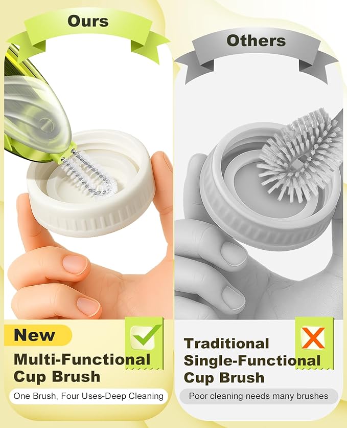 4 in 1 Cup Lid Gap Cleaning Brush Set 2 Pcs - Multifunctional Bottle Cleaning Brush Tools for Home Kitchen and Travel Cleaning | Portable Silicone Cup Lid Cleaner in 2 Colors