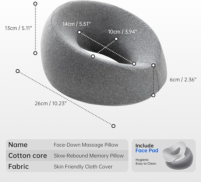 Face Down Pillows for Massage Table, Massage Headrest for Bed, Face Cradle for Spa, BBL Pillow After Surgery Post Eye Surgery Recovery & Vitrectomy Recovery Equipment Removable Cover Grey
