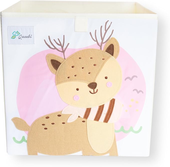 Storage Cube- Organizer for Nursery, Playroom, Bedroom, Closet. Foldable Box 13x13x13 inches. Children's Toy Box, Diaper Caddy, Clothing Basket, Book Bin, Baby Essentials & Gift (Deer)