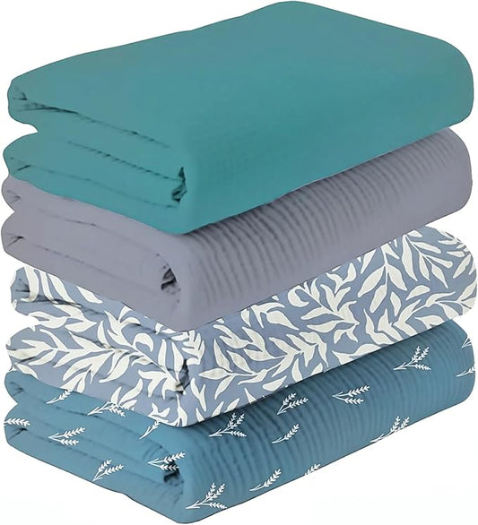 Happy Flute 4Set Muslin Swaddle Blankets–Ultra Soft Baby Blanket for Newborns,Receiving Blankets for Baby Girls & Boys–Baby Essentials 0-3 Years,40x40inches (Leaf)