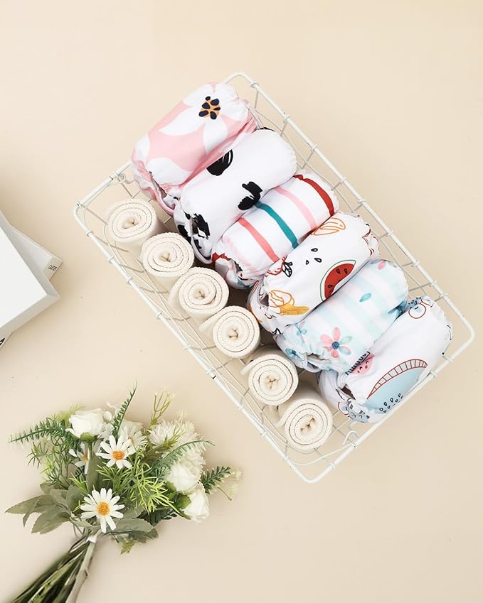 ALVABABY Baby Cloth Diapers 6 Pack with 12 Inserts Cloth Diaper Covers Adjustable Washable Reusable for Baby Girls and Boys 6DM117A