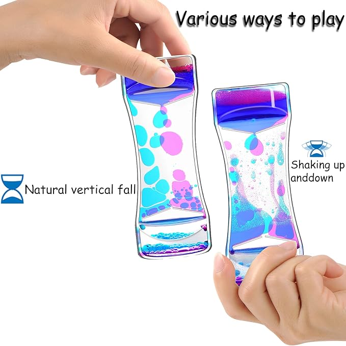 Liquid Motion Bubbler Timer Pack of 4 Colorful Hourglass Liquid Bubbler ADHD Fidget Toy Sensory Toys Anxiety Toys Autism Toys Children Activity Calm Relaxing Desk Toys for Kids Teenager Adults