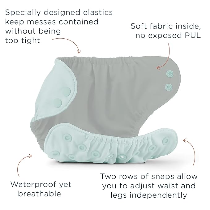 Esembly Cloth Diaper Bundle Set - 3 Organic Cotton Absorbent Inners and 1 Waterproof Outer Diaper Cover - Reusable, Washable, Snap Closure Cloth Diapers - Size 2 (18-35lbs), Mist