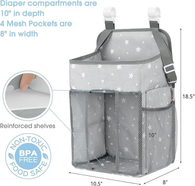 Maliton Changing Table Diaper Organizer - Baby Hanging Diaper Stacker Nursery Caddy Organizer for Cribs Playard Baby Essentials Storage (Star)