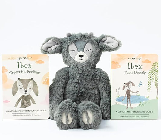 Slumberkins 14" Ibex Kin & 2 Board Books Complete Set Bundle | Promotes Emotional Courage, Resilience & Empathy | Social Emotional Tools for Ages 0+ (Ibex Kin Plush + 2 Board Books)