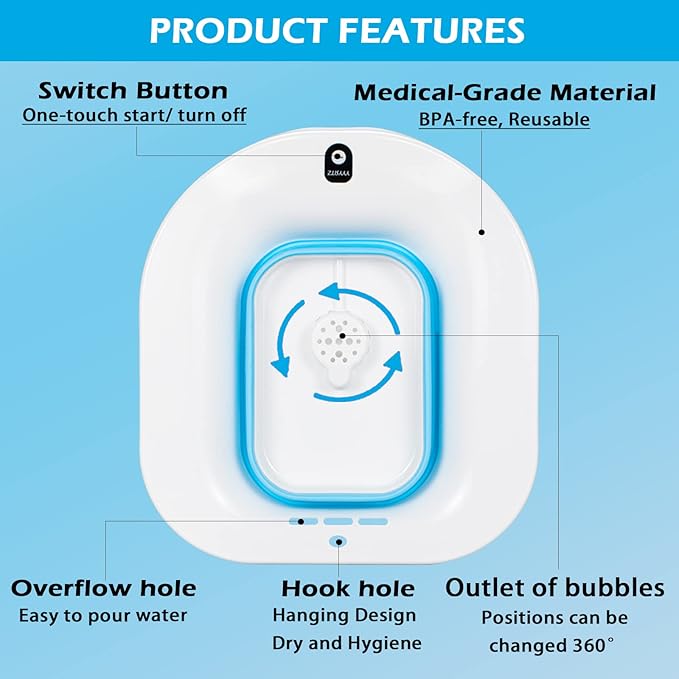 Electric Sitz Bath, Sitz Bath for Hemorrhoids, Sitz Bath for Postpartum Care, Toilet Seat Tub for Women Men, Sitz Baths Salts Bowl, Sits Bath Soak Pan, Hip Bath Basin, Collapsible, Blue