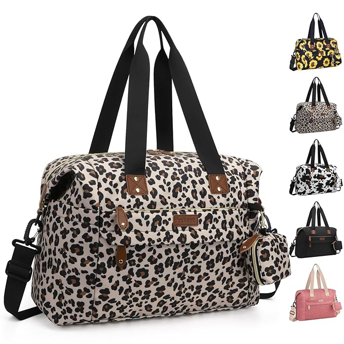 Diaper Bag Tote - Diaper Baby Bags with Pacifier Case, Shoulder Straps, Stroller Clips, Waterproof Large Mommy Maternity Travel Baby Bag for Mom and Dad, Leopard, Medium