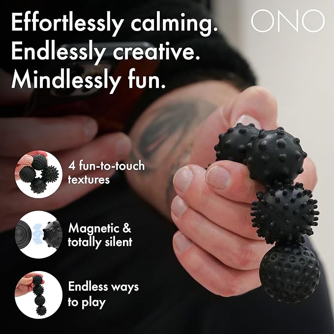 ONO Signets – Silicone Magnetic Balls with Textured Dimples, Bumps, and Waves | Fun to Play with Fidget Toy for Adults | Help Relieve Stress, Anxiety, Tension (Onyx, Set of 4)