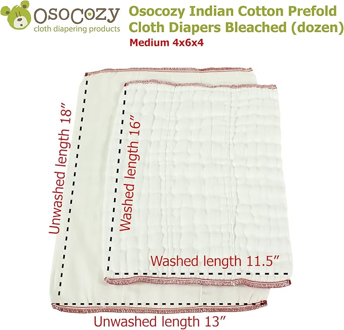 OsoCozy Prefold Cloth Diapers (1 Doz) - Soft, Absorbent, Durable - 100% Cotton
