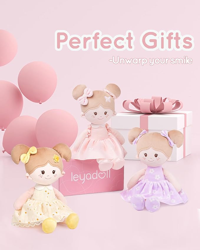 LeyaDoll Soft Baby Doll Toys (16''), My First Baby Rag Doll for 1 Year-Old Girl Birthday Gift, Christmas Plush Toys Gift for Toddler Kids Infants-Daisy Yellow