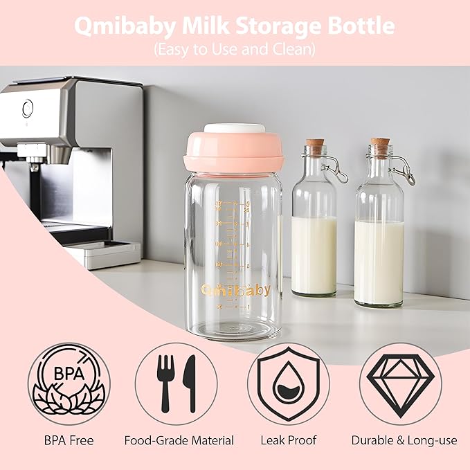 Breast Milk Storage Bottles 180ml 6oz BPA-Free Leak-Proof Nautral Baby Bottle for Breastmilk Storage Wide Neck Bottles with Screw Ring Sealing Disk Breastfeeding (Pink, 180ml-2Packs)