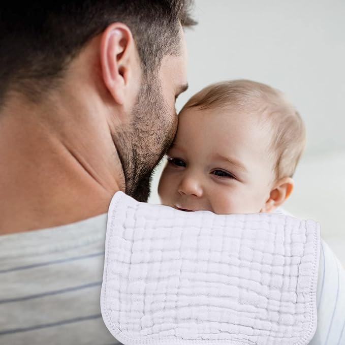 Looxii Muslin Burp Cloths Baby Girl 6 Pack - 20" x 10" - Ultra Soft & Absorbent, 6-Layer 100% Cotton for Spit Up & Drool- Gentle Baby Burping Cloth, Newborn Essentials Shower Gift Girl, White