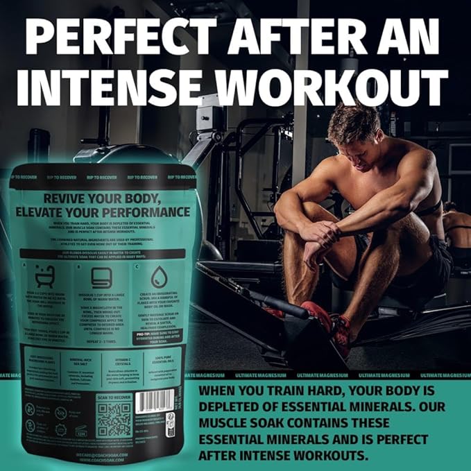 Coach Soak Recovery Bath Soak - Alternative to Epsom Salt Bath Soak - Fast-Absorbing Pure Magnesium Flakes with 21 Minerals, Bath Salts & Essential Oils - 48 oz, Cooling Peppermint