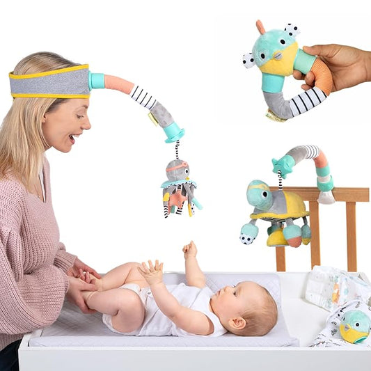 DINGLE DANGLE - Deluxe Gift Set - 3 in 1 Diaper Changing Helper Headband & Portable Mobile, Rattle, & Added Tilly Turtle Attachment; Great New Dad Gift - Funny Gifts for Men
