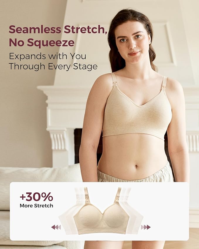 Momcozy Nursing Bras for Breastfeeding, Soft U.S. Cotton Seamless Maternity Bra, Fixed Padding, Wireless Pregnancy