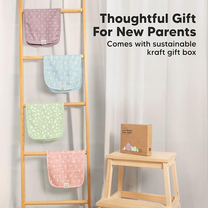 5-Pack Cotton Muslin Burp Cloths Baby Girls, Boys - Soft & Absorbent Spit Up Burp Rags, Large Muslin Towel, Cotton Wash Cloths for Babies, Newborn, Infant, No Shrink, Durable, Neutral (Bloom)