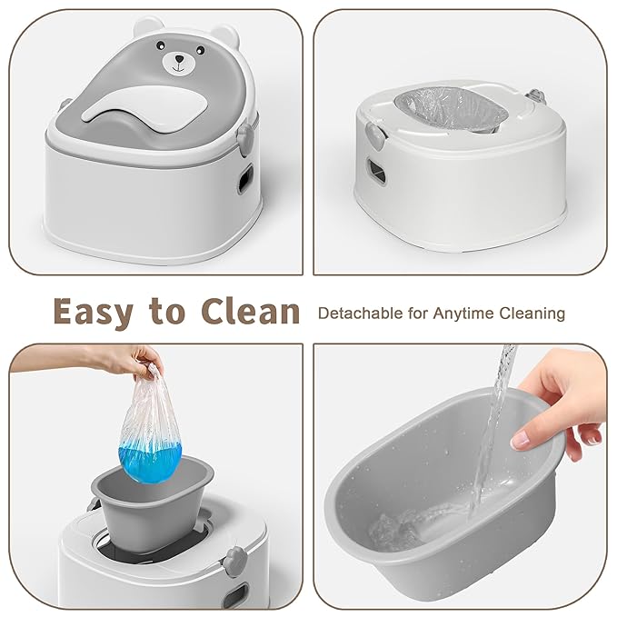 3-in-1 Potty Training Toilet, Portable Potty, Potty Training Seat and Toddler Step Stool, Easy Setup and Clean, Anti-Slip Toddler Potty Trainer for Boy Girl,Grey